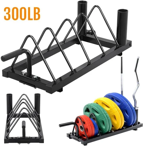 Miniatura 3 de Yaheetech Soporte para placa de parachoques horizontal para barra olímpica con mango y ruedas, color negro