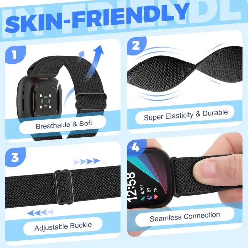Miniatura 2 de Enkic Paquete de 10 correas elásticas de nailon compatibles con Fitbit Versa 4/Sense 2/Versa 3/Sense, correas elásticas ajustables para mujeres