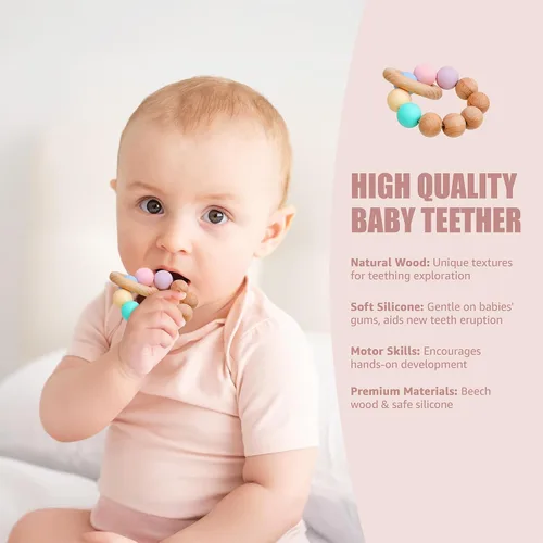 Miniatura 5 de Set de regalo para niña – 5 piezas para baby shower con manta de muselina para envolver, mordedor de madera, diademas y tarjeta de hito de Hello