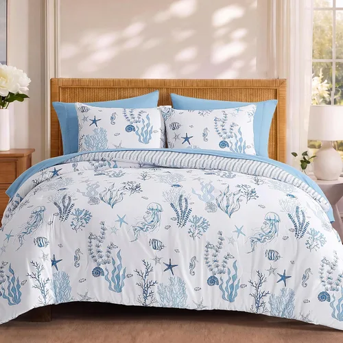 Miniatura 18 de BLOOMHAVEN Juego de edredón tamaño individual XL, juego de ropa de cama de 5 piezas con rosas florales para todas las estaciones, cama en una bolsa