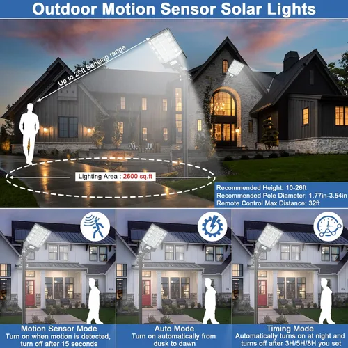 Miniatura 4 de Farolas solares impermeables para exteriores, luz de inundación solar de 8000 W con sensor de movimiento, luz de estacionamiento comercial