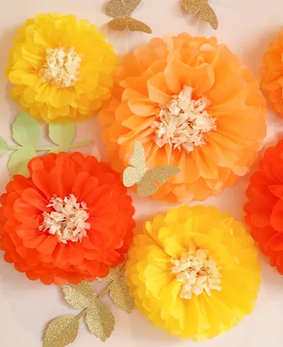 Miniatura 4 de Fonder Mols Papel de seda con mariposas y hojas de olivo para bodas, baby shower, cuarto de bebé, decoración de fiestas y eventos, pompones Amarillo