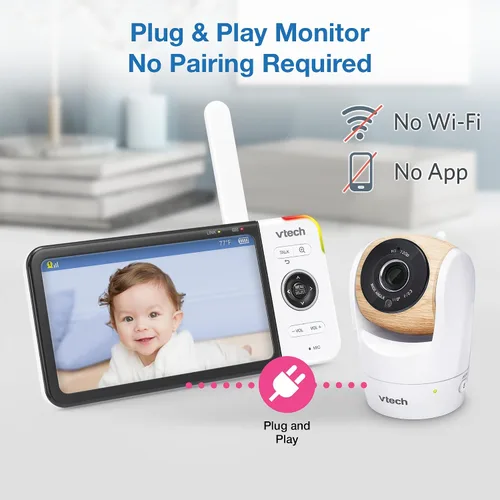 Miniatura 6 de VTech VM928-2HD - Monitor de bebé con pantalla HD de 720p de 5 pulgadas y 2 cámaras, vista de ángulo amplio de 110°, panorámica/inclinación/zoom