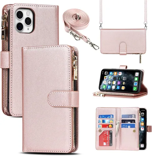 Miniatura 10 de Funda para iPhone 11 Pro Max para mujeres y hombres con tarjetero para iPhone 11 Pro Max, funda cruzada con correa para el hombro, bolsillo