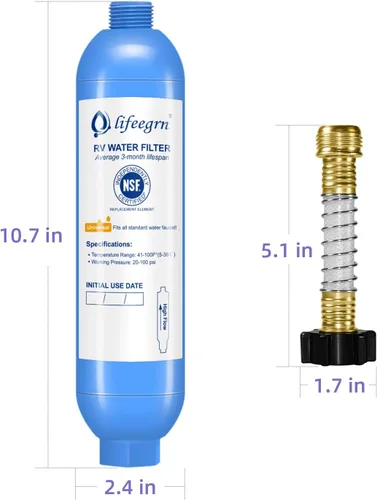Miniatura 5 de lifeegrn Filtro de agua RV con protector de manguera, filtro de agua en línea, reduce el mal sabor, olores, cloro y sedimentos en agua potable, azul
