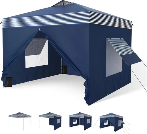 Miniatura 25 de MFSTUDIO Carpa Desplegable de 10x10 pies, Refugio Gazebo Sombra Solar Toldos Impermeables Patio Portátil Carpas con Malla Desplegables para Playa
