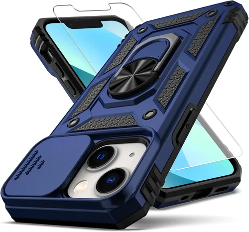 Funda para iPhone 12 Mini, con protector de pantalla HD para cámara deslizante, [protección de cámara] [soporte giratorio magnético] funda Azul