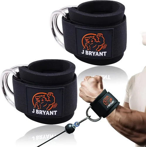 Miniatura 7 de Muñequeras para entrenamientos de máquina de cable, correas acolchadas con anillos en D reforzados para entrenamiento de fuerza, sistemas de polea