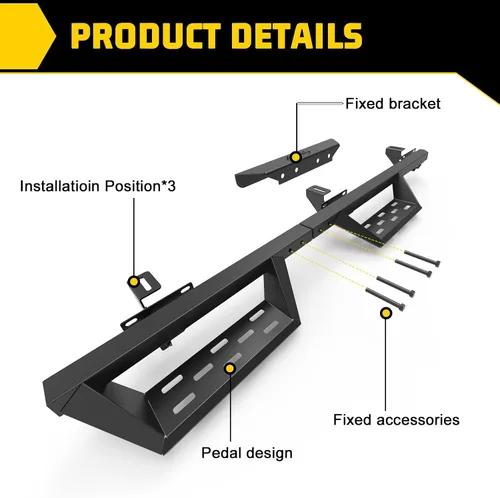 Miniatura 6 de Estribo de estribo lateral compatible con Jeep Wrangler JK JKU Unlimited 4 puertas 2007-2018, solo 4 puertas, color negro mate con recubrimiento