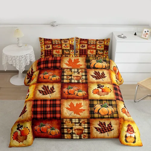 Miniatura 22 de Juego de edredón de calabaza de otoño tamaño individual para niños y niñas, juego de ropa de cama para niños, mujeres y hombres, ultra suave