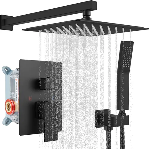 Miniatura 18 de gotonovo Sistema de ducha de lluvia para baño, juego de cabezal y mango de ducha de lluvia montado en la pared, conjunto completo combinado de latón