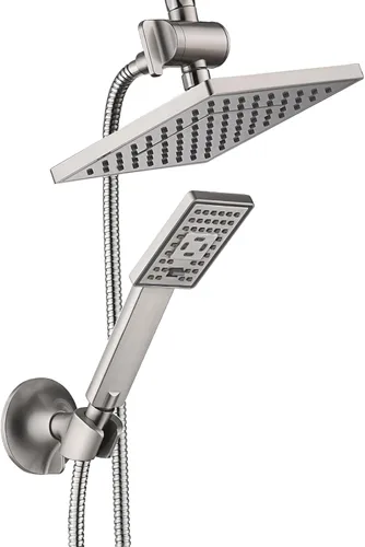 BRIGHT SHOWERS Cabezal de ducha de lluvia con rociador de mano, juego de cabezal de ducha de lluvia de 8 pulgadas con manguera de 60 pulgadas, juego