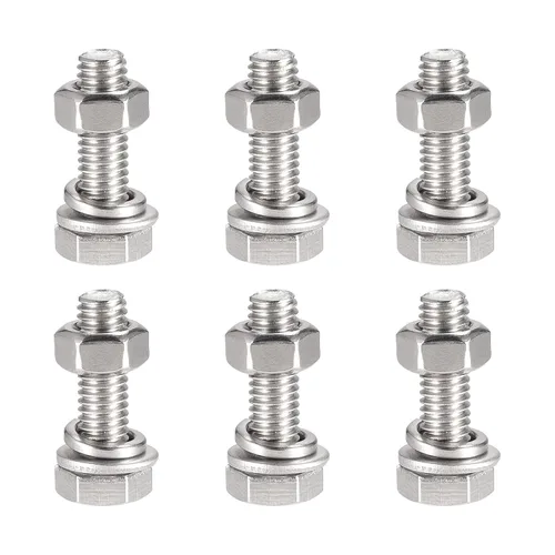 uxcell Tornillos de cabeza hexagonal M6 x 0.787 in, tuercas, kits de arandelas planas y de bloqueo, pernos hexagonales de rosca completa de acero