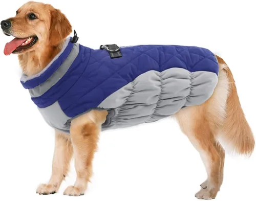Miniatura 29 de Lelepet Abrigo cálido para perro, abrigo de invierno para perro, chaqueta impermeable para perros con arnés incorporado, chaleco reflectante
