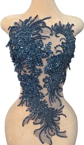Miniatura 10 de Vestido de novia con cuentas a mano, parches para coser en apliques de encaje con diamantes de imitación, accesorios de cristales de bricolaje