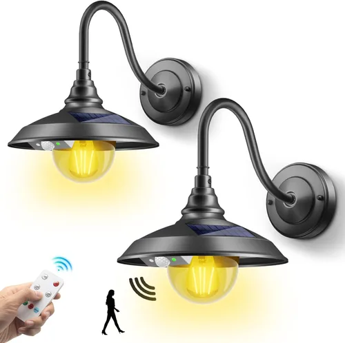 SIEDiNLAR Luz solar de granero para exteriores, 3 modos, 2 iluminación, lámpara de pared de aluminio vintage con cuello de cisne, impermeable, con
