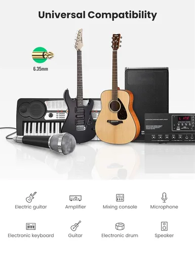 Miniatura 2 de UGREEN Cable TS mono Jack de 1/4 de pulgada de alta calidad de 0.250 in, cables de conexión de guitarra desequilibrados, cable de instrumento macho