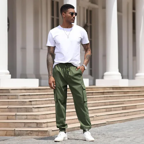 Miniatura 5 de Pantalones deportivos para hombre, pantalones deportivos casuales con cordón en la cintura para entrenamiento, pantalones de senderismo