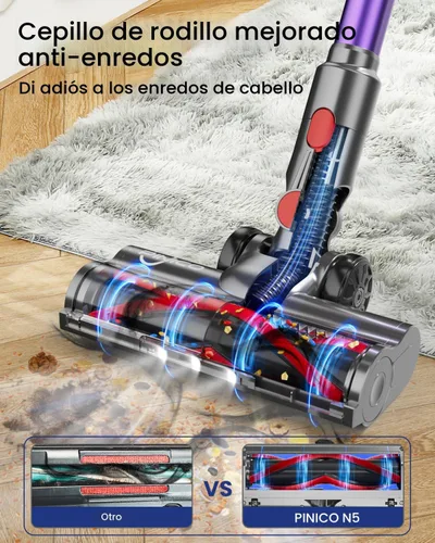 Miniatura 7 de Aspiradora inalámbrica, aspiradora de 25 kPA para el hogar, aspiradora de palo con cepillo antienredos, tiempo de funcionamiento de 40 minutos