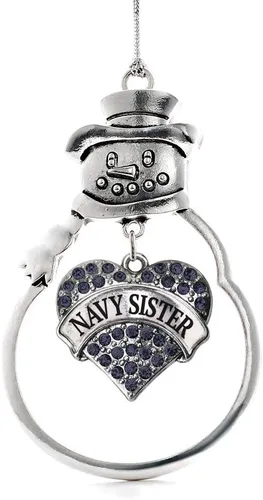Miniatura 35 de Inspired Silver - Fuerza Aérea - Adorno de Navidad plateado - Adorno de árbol de Navidad con colgante de corazón azul con circonita cúbica