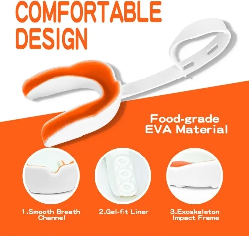 Miniatura 2 de Paquete de 2 protectores bucales de fútbol juvenil con correa y funda, protectores bucales deportivos para adultos, para fútbol, boxeo, baloncesto