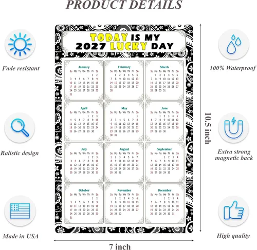 Miniatura 5 de Calendario magnético 2024, imanes de calendario, Today is my Lucky Day (Hoy es mi día de suerte), resistente a la decoloración, rasgado y al agua