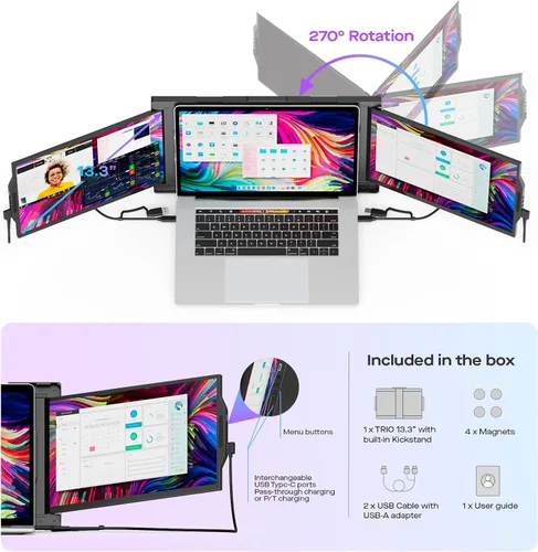 Miniatura 3 de Mobile Pixels New Trio Monitor portátil, 13.3 '' 1080P FHD, monitor triple para laptop, Plug and Play, soporte integrado, imanes opcionales
