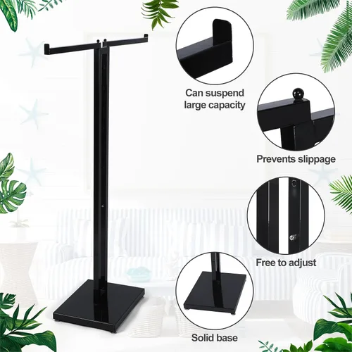 Miniatura 3 de Weysat - Perchero negro de 2 vías con brazos rectos de 16 pulgadas, soporte de exhibición de camisas de metal ajustable, estante de ropa de pie