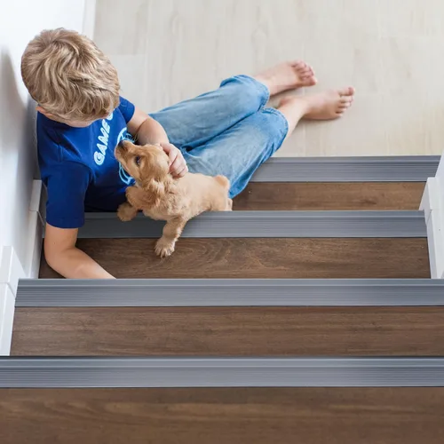 Miniatura 7 de Trimold Escalera antideslizante de vinilo para escaleras, autoadhesivo, antideslizante, peldaños de goma flexible, protector de bordes, moldura