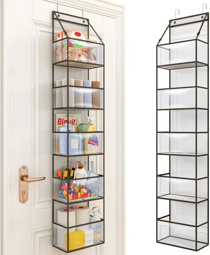 Miniatura 8 de Fixwal Organizador de puerta colgante para despensa con 5 estantes, organizador de habitación con bolsillos de plástico transparente, 25 lb de Blanco