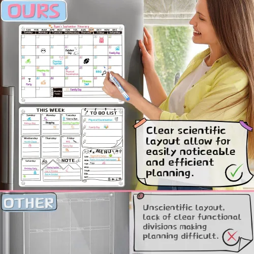 Miniatura 2 de Pizarra blanca magnética acrílica para refrigerador, calendario acrílico para refrigerador, pizarra blanca de borrado en seco para refrigerador