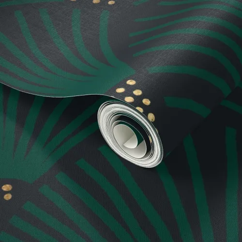 Miniatura 2 de Spoonflower Papel tapiz autoadhesivo de 12 x 2 pies, color verde esmeralda oscuro, escala de vieira Art Deco de los años 20, elegante papel tapiz