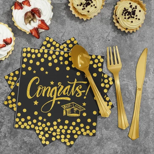Miniatura 5 de Decoraciones de graduación 2026 – 245 piezas de vajilla desechable de grado (servir 25) y suministros para fiesta de graduación con plato de papel