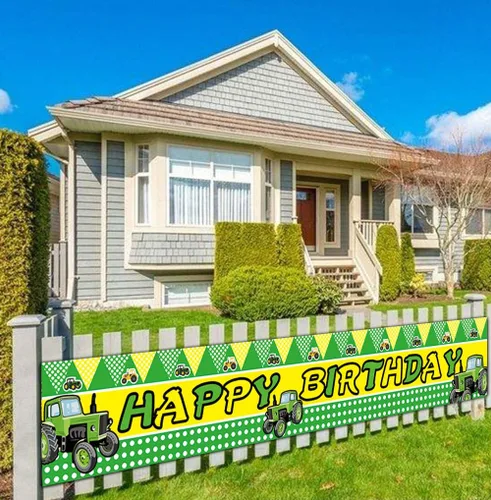 Miniatura 3 de Cartel grande de tractor verde para fiesta de cumpleaños temática de granja, suministros, decoración, fondo de fondo (9.8 x 1.6 pies)