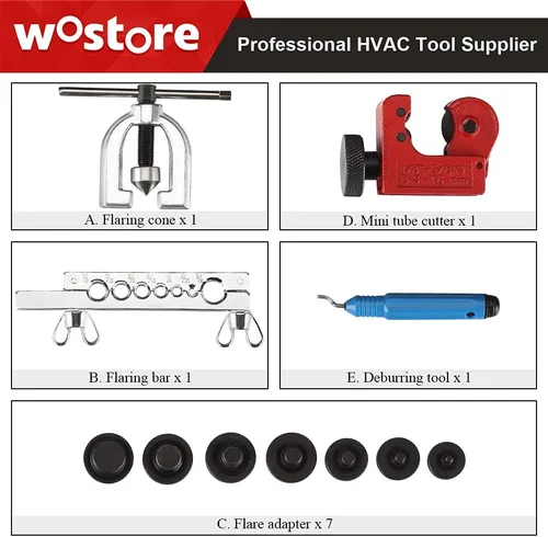 Miniatura 2 de Wostore Kit de herramientas de doble abocinación para bengalas dobles individuales de 45° con 7 adaptadores, herramienta de desbarbado de freno