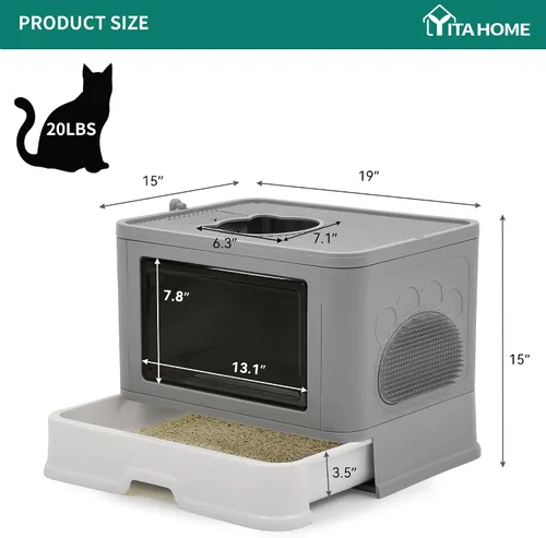 Miniatura 7 de YITAHOME Caja de arena grande cerrada para gatos con cubierta de tapa, inodoro con capucha para gatos sin olor con cuchara de arena, filtro Gris