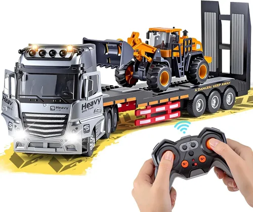 Camión semi RC de 9 canales con cabina metálica, camión y remolque de control remoto de 2.4Ghz con luces y sonidos, regalo de cumpleaños para niños