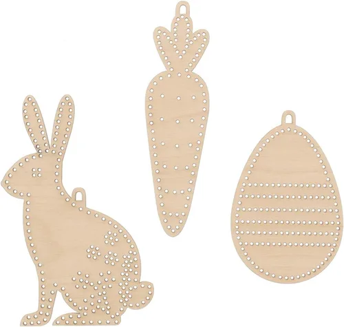 Miniatura 7 de Kit de costura de madera, adornos de Pascua, juego de 3 piezas, manualidades para adultos o niños, kits de manualidades para adolescentes, kit