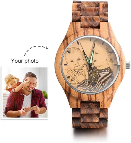 Miniatura 2 de Relojes de madera para hombres y mujeres personalizados relojes de fotos con pulsera ajustable para cumpleaños aniversario regalos personalizados