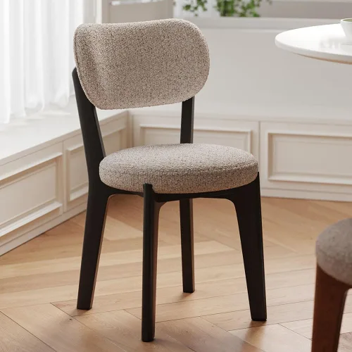Miniatura 6 de sillas de comedor Silla de comedor de madera con cojín de asiento blando tapizado, respaldo curvado y ampliado, cocina moderna (negro)