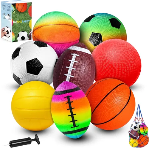 Paquete de 8 pelotas para niños pequeños, pelotas de fútbol de 5 pulgadas, fútbol, baloncesto, pelotas de playa, kickball para juegos al aire libre