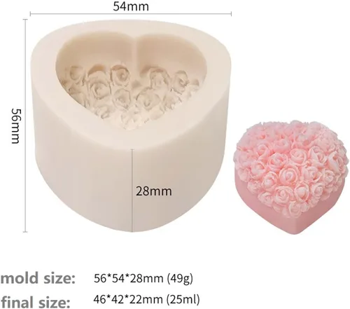 Miniatura 3 de Paquete de 4 moldes de silicona en forma de corazón de resina con flores de rosa para vela, pastel, jabón, caramelo - Forma redonda XQ-Heart-4-Pack