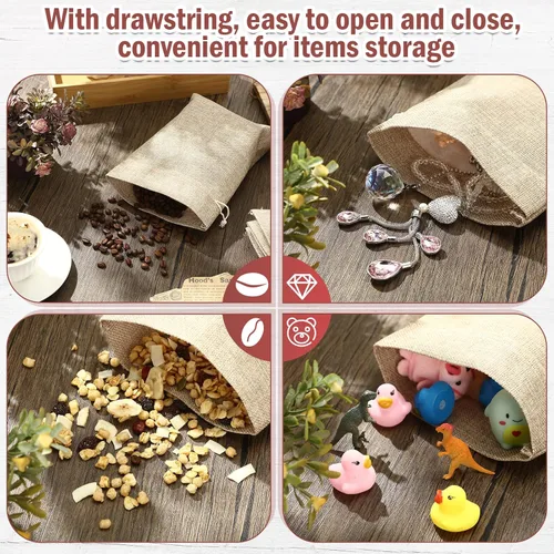 Miniatura 3 de Woanger - 100 bolsas pequeñas de arpillera con cordón, bolsas de regalo de arpillera reutilizables, bolsas de lino para envolver cumpleaños, bodas