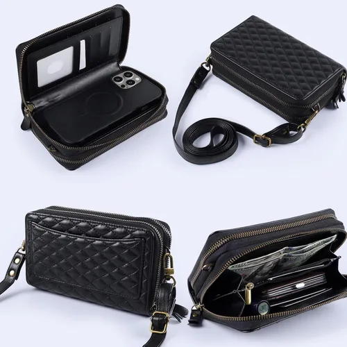Miniatura 2 de Harryshell Funda compatible con iPhone 13 Pro Max de 6.7 pulgadas 2021, con múltiples cremalleras, funda magnética desmontable con ranuras para Negro