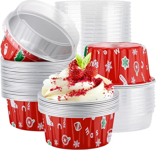 Miniatura 11 de EUSOAR Forros para cupcakes con tapas, 30 piezas desechables de papel de aluminio de 5 onzas, moldes para hornear cupcakes, envases de postre