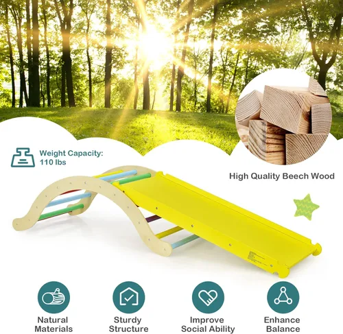 Miniatura 3 de Costzon Juguetes de escalada para niños pequeños, estructura de escalera Montessori de madera 3 en 1 con rampa de escalada en roca/acolchado, juego
