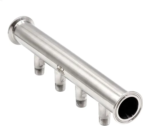 Miniatura 5 de HFS (R) Abrazadera triple de 1,5 "a NPT Colector de cuatro vías (4) 1/2 "NPT macho 24" longitud 304 acero inoxidable