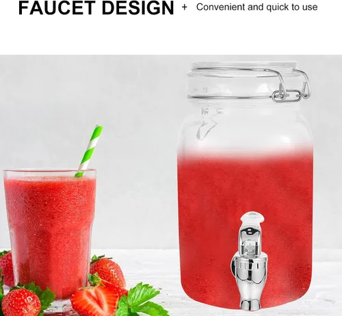Miniatura 5 de Hemoton Dispensador de vidrio Frasco dispensador de bebidas Tarro de vidrio con grifo de fiesta de jugo de bebida con grifo grifo