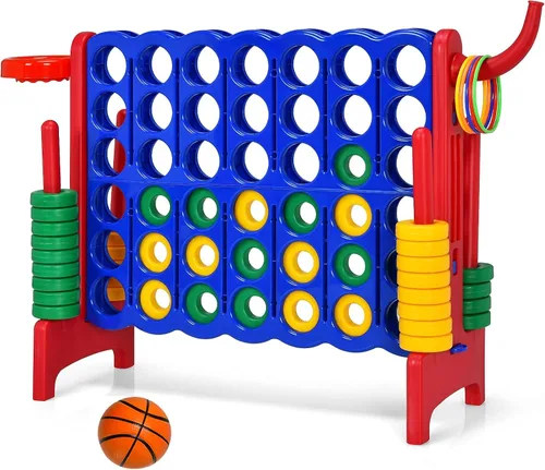 Miniatura 13 de Costzon Giant 4 en una fila, Jumbo 4 a puntuación, juego gigante con aro de baloncesto, lanzamiento de anillos, deslizador de liberación rápida, 42