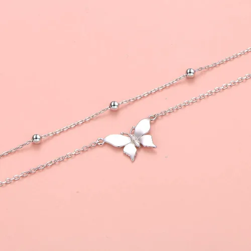 Miniatura 6 de FLYOW Tobillera para mujer de plata de ley S925 ajustable con cuentas de corazón con dije de corazón